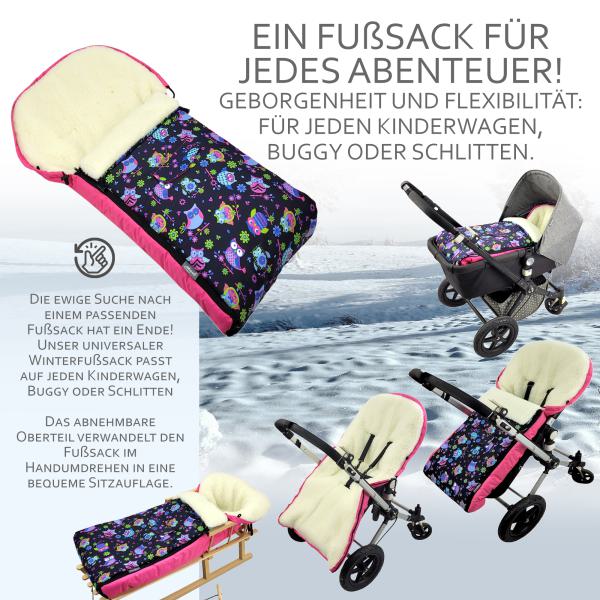 BAMBINIWELT Winterfusssack für Kinderwagen und Buggy, 108cm, Wolle, Design EULE